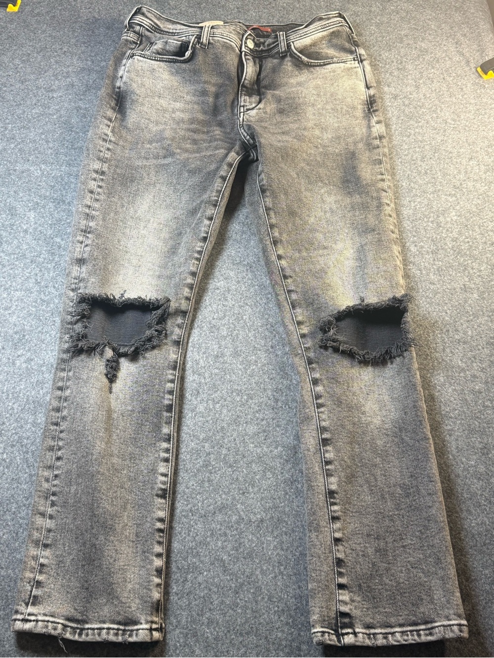 Pilcro Distressed Gray Wash Straight Leg Jeans Size 30 Grunge Y2K Streetwear - Picture 2 of 11